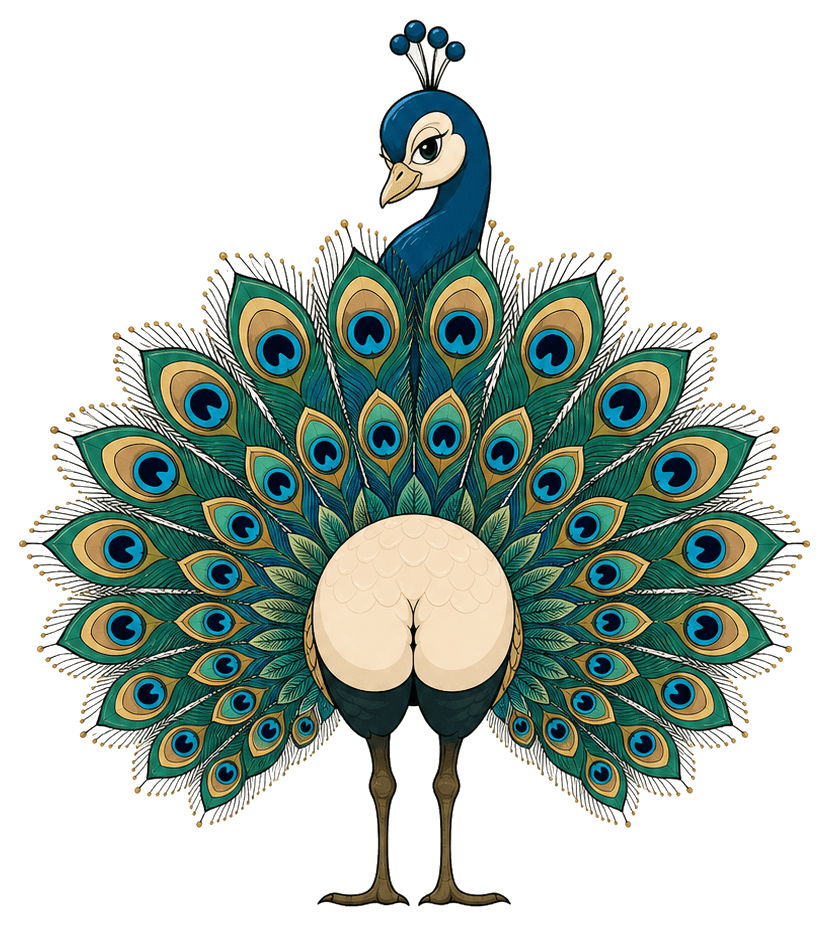 Illustrated Peacock MGMT mascot